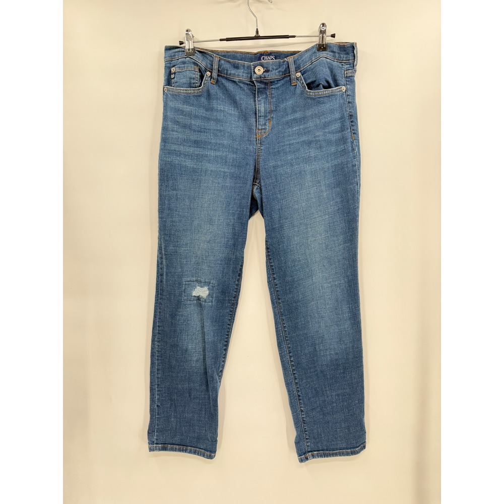 Chaps 12/31 Slim Boyfriend Jeans Womens Blue Distressed Medium Wash Mid Rise